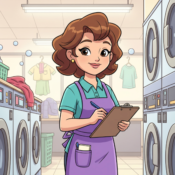 Mom With A Clip Board At The Laundromat 600X600
