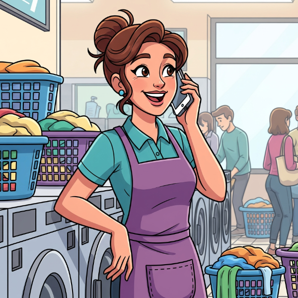 Mom On The Phone At The Laundromat 600X600